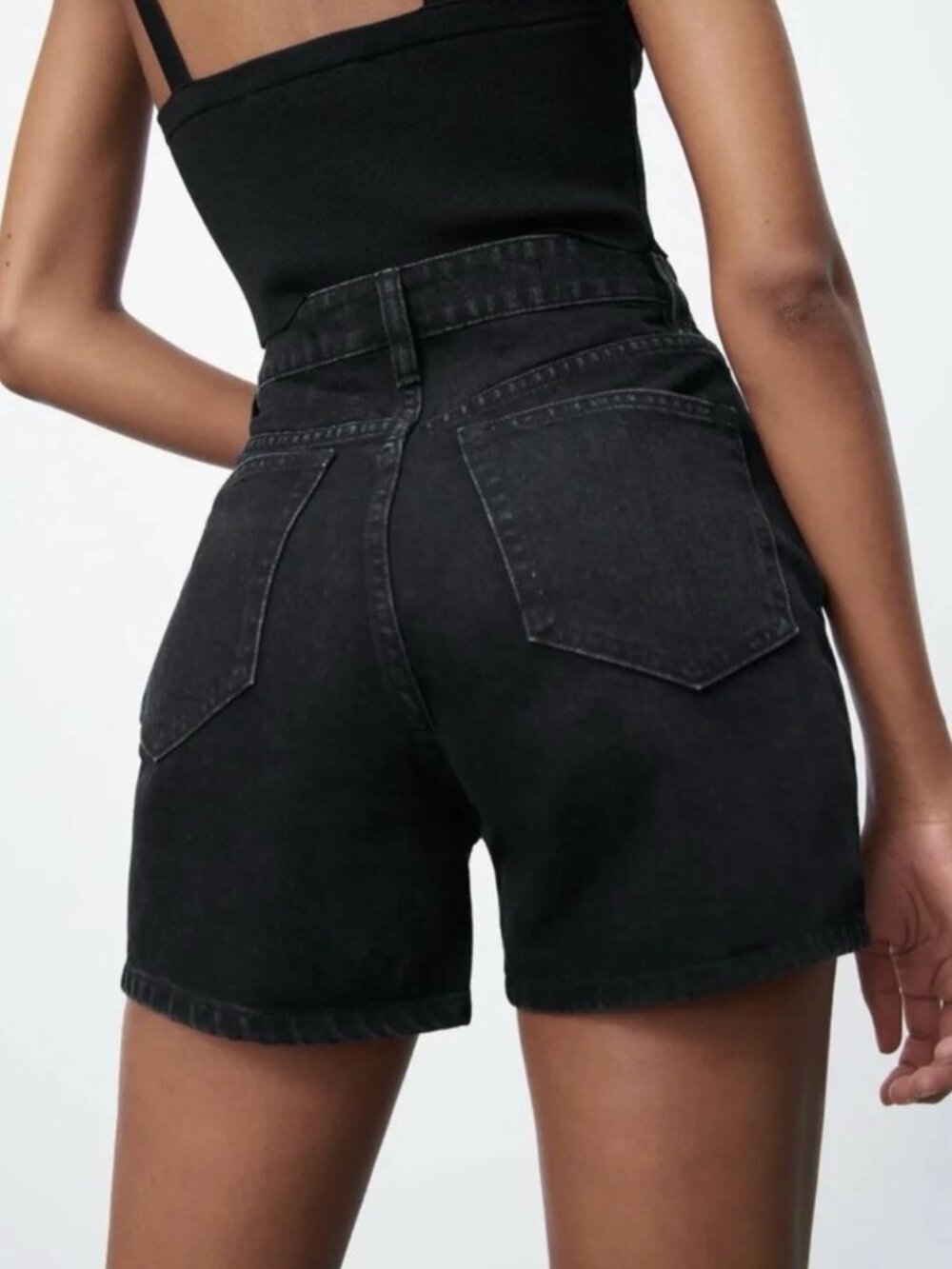 Zara Mom Fit High Rise Denim Shorts Washed Black Faded Charcoal 100% Cotton US 2 - Picture 9 of 16